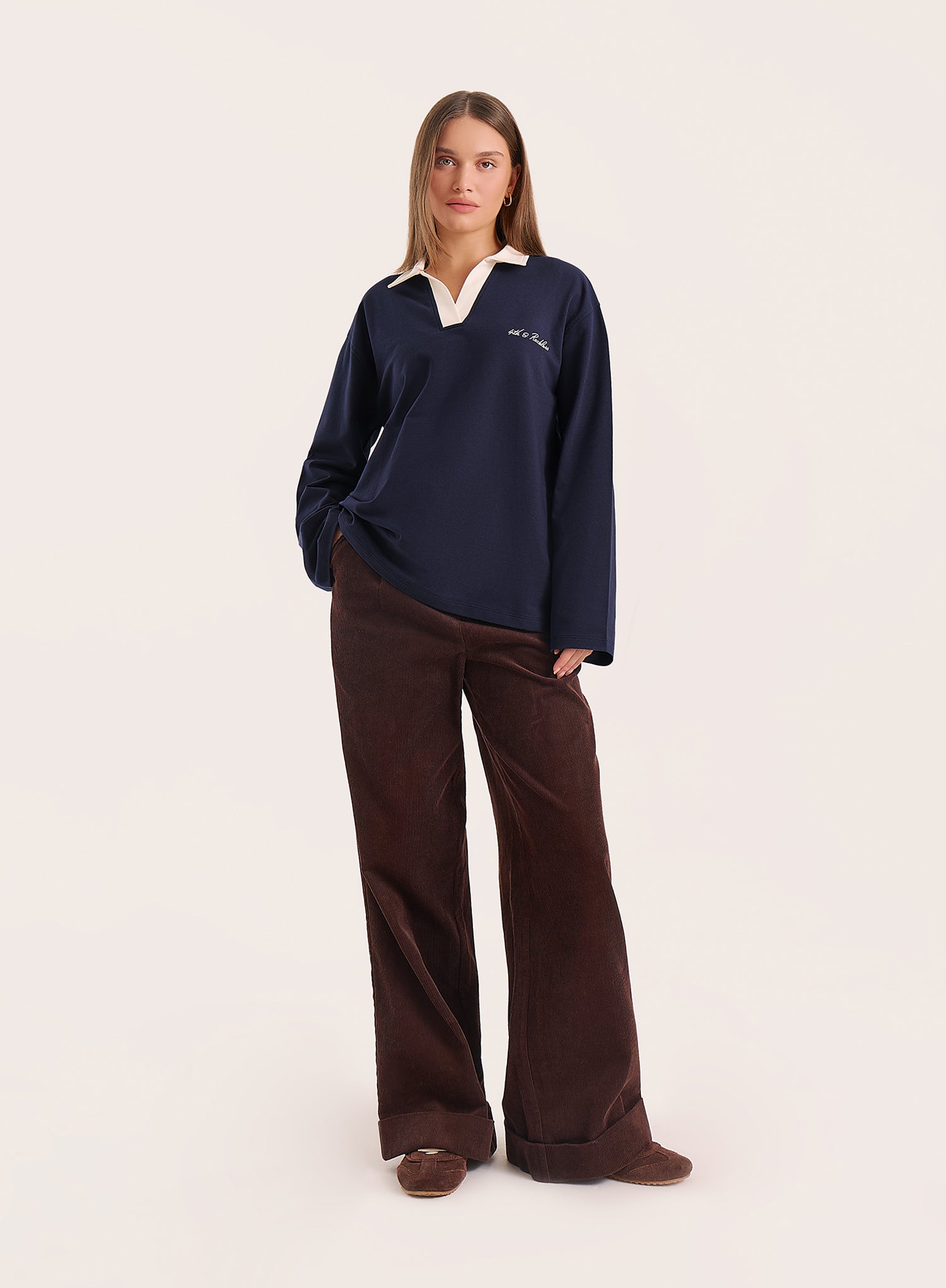 Navy Branded Contrast Collar Rugby Shirt